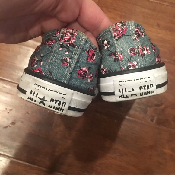 Converse all star grey blue denim floral roses print youth size 3 - Picture 4 of 5